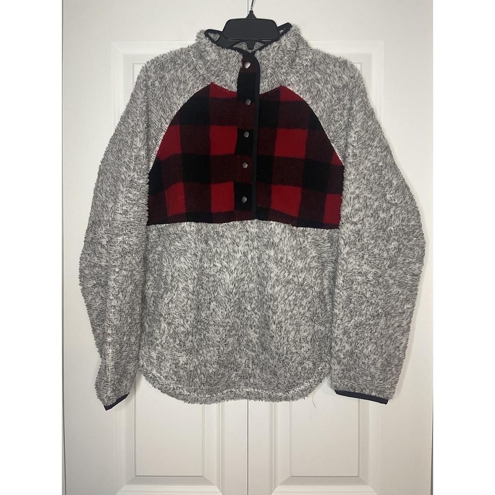 Maurices Sherpa fleece Pullover Sweatshirt medium  buffalo check plaid nwt